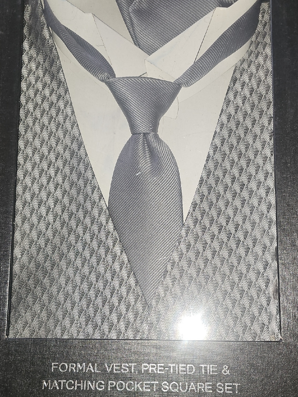 Umo Lorenzo NWT Formal Vest, Pre-Tied Tie & Matching Hankie Gray/Silver Size L